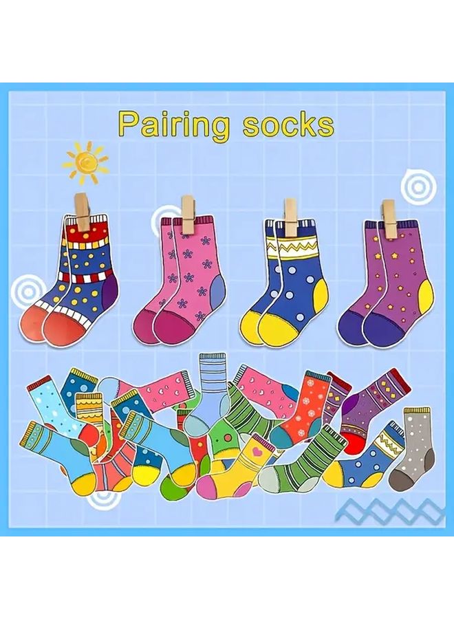 Early Development Sock Matching Game With 16 Socks 20 Clips And 1 Rope Activity Toy - Image 1