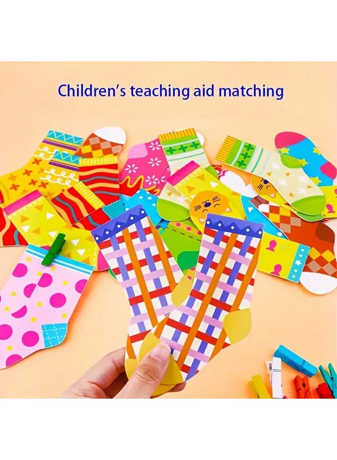 Early Development Sock Matching Game With 16 Socks 20 Clips And 1 Rope Activity Toy - Image 3