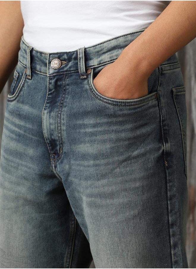 HIGH STAR - Mid Rise Faded Regular Fit Jeans by Styli - Image 1
