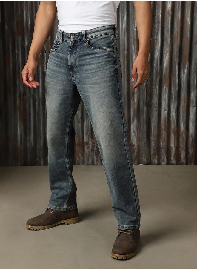 HIGH STAR - Mid Rise Faded Regular Fit Jeans by Styli - Image 1