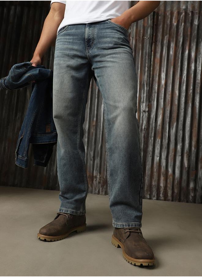 HIGH STAR - Mid Rise Faded Regular Fit Jeans by Styli - Image 1