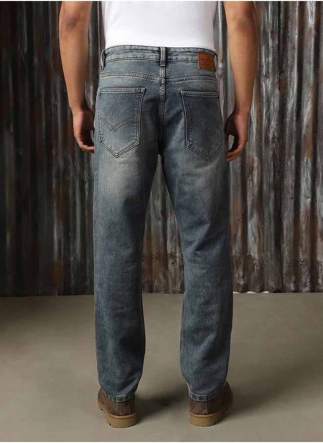 HIGH STAR - Mid Rise Faded Regular Fit Jeans by Styli - Image 1
