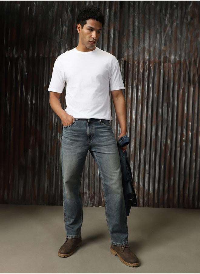 HIGH STAR - Mid Rise Faded Regular Fit Jeans by Styli - Image 1