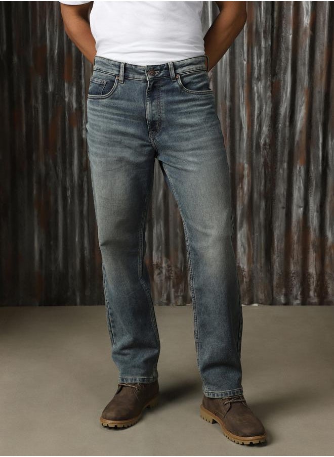 HIGH STAR - Mid Rise Faded Regular Fit Jeans by Styli - Image 1