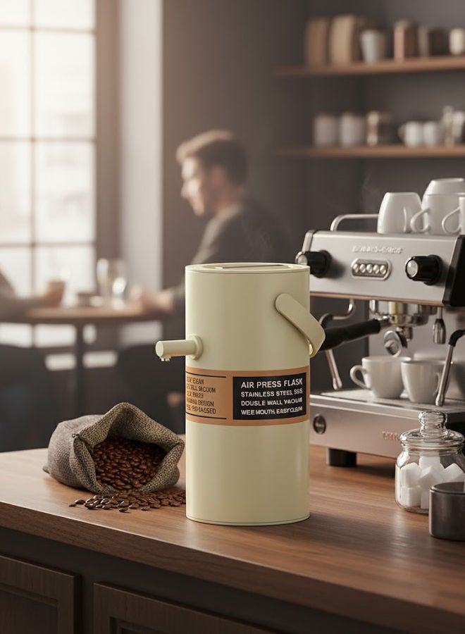 غزال ترمس شاي/قهوة من الستانلس ستيل سعة 2.0 لترالأبيض العاجي، مزود بآلية ضغط هواء، زجاج بوروسيليكات، مزدوج الجدار مع عزل تفريغي - Image 3