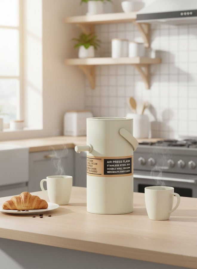 غزال ترمس شاي/قهوة من الستانلس ستيل سعة 2.0 لترالأبيض العاجي، مزود بآلية ضغط هواء، زجاج بوروسيليكات، مزدوج الجدار مع عزل تفريغي - Image 2