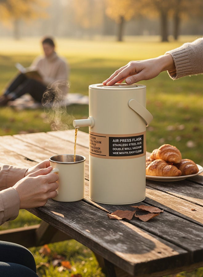 غزال ترمس شاي/قهوة من الستانلس ستيل سعة 2.0 لترالأبيض العاجي، مزود بآلية ضغط هواء، زجاج بوروسيليكات، مزدوج الجدار مع عزل تفريغي - Image 4
