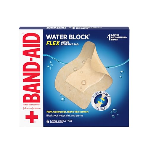 Band-Aid Brand Water Block Flex Large Adhesive Pads, 100% Waterproof Bandage Pads for First-Aid Wound Care of Minor Cuts, Scrapes & Wounds, Ultra-Flexible Design, Sterile, Large, 6 ct - Image 1