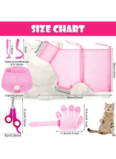 Patelai Patelai 5 Pcs Cat Bathing Bag Set Cat Grooming Bag Adjustable Pet Shower Net Muzzles Nail Clipper Tick Remover Tool Massage Brush(Pink)  - Image 2