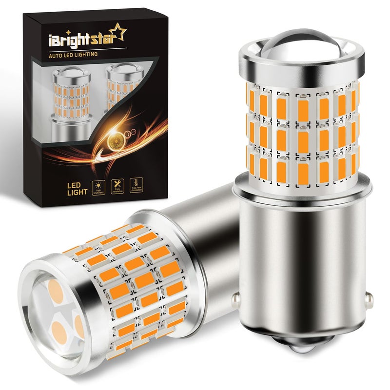 مصباح LED iBrightstar 1156 أمبر BA15S 1141 لمبات إشارة الانعطاف فائقة السطوع لسيارات الإشارة ومصابيح الانعطاف عبوة 2