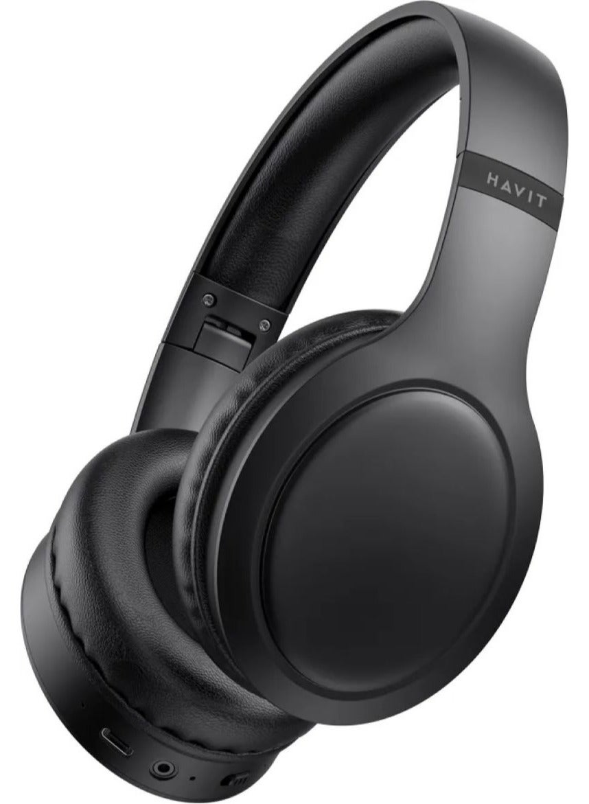 Over-Ear Wireless Headset, Bluetooth Headphone V5.3, 40mm Dynamic Drivers for Powerful Bass, Stereo Sound Quality, Foldable Design, 20-hour Battery Life, and AUX Wired Option for Versatile Listening and Extended Audio Experience - Black