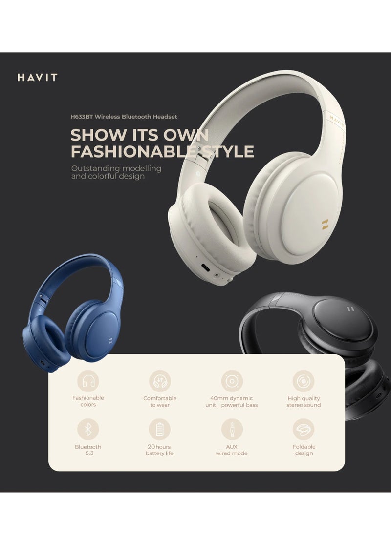 havit Over-Ear Wireless Headset, Bluetooth Headphone V5.3, 40mm Dynamic Drivers for Powerful Bass, Stereo Sound Quality, Foldable Design, 20-Hours Battery Life, and Aux Wired Option for Versatile Listening and Extended Audio Experience- Black  - Image 2