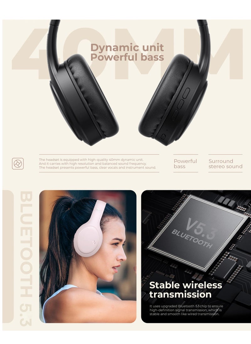 havit Over-Ear Wireless Headset, Bluetooth Headphone V5.3, 40mm Dynamic Drivers for Powerful Bass, Stereo Sound Quality, Foldable Design, 20-Hours Battery Life, and Aux Wired Option for Versatile Listening and Extended Audio Experience- Black  - Image 4