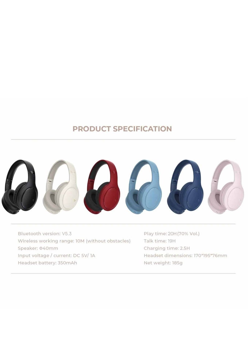 Over-Ear Wireless Headset, Bluetooth Headphone V5.3, 40mm Dynamic Drivers for Powerful Bass, Stereo Sound Quality, Foldable Design, 20-Hours Battery Life, and Aux Wired Option for Versatile Listening and Extended Audio Experience- Black