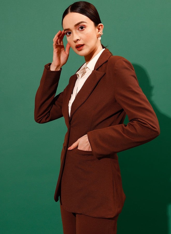 STREET 9 Brown Slim-Fit Formal Blazer for Women - Image 3