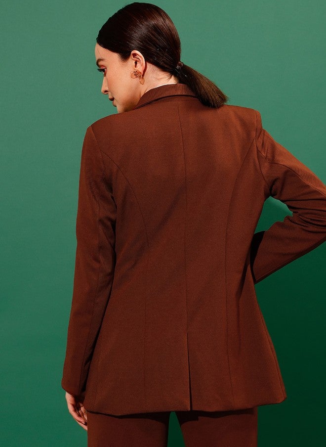 STREET 9 Brown Slim-Fit Formal Blazer for Women - Image 4