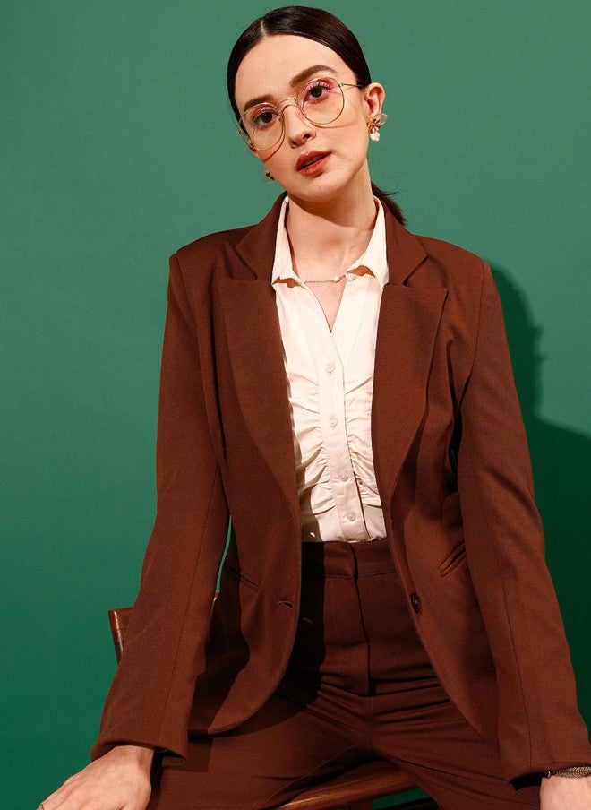 STREET 9 Brown Slim-Fit Formal Blazer for Women - Image 1