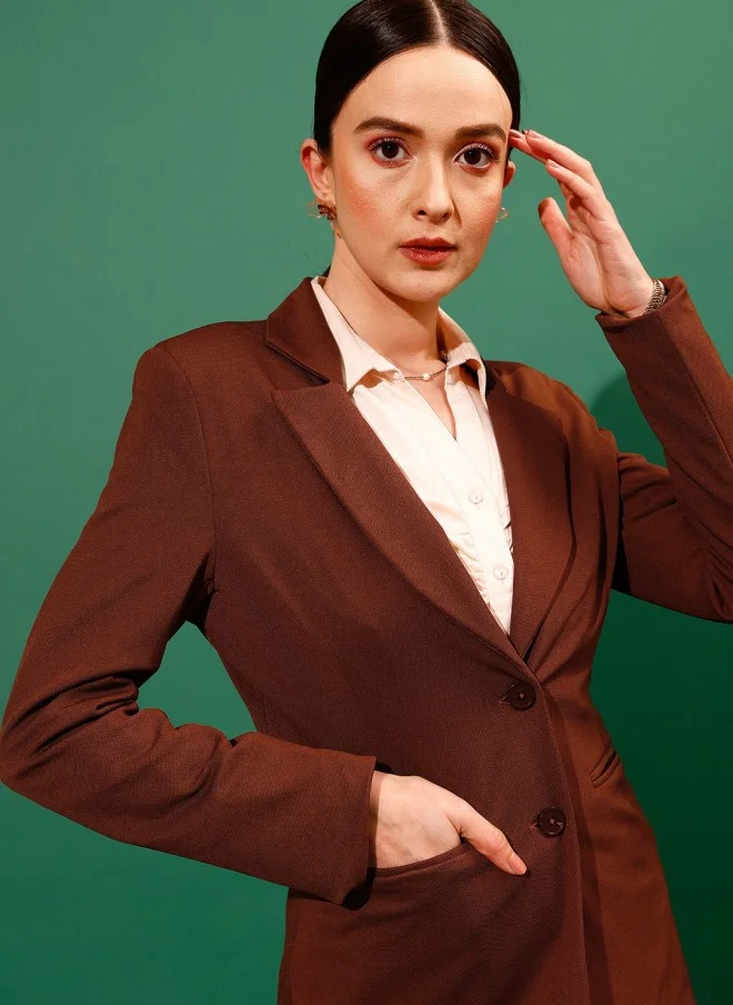 STREET 9 Brown Slim-Fit Formal Blazer for Women