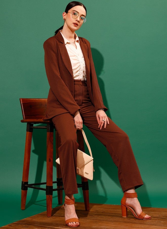 STREET 9 Brown Slim-Fit Formal Blazer for Women - Image 5