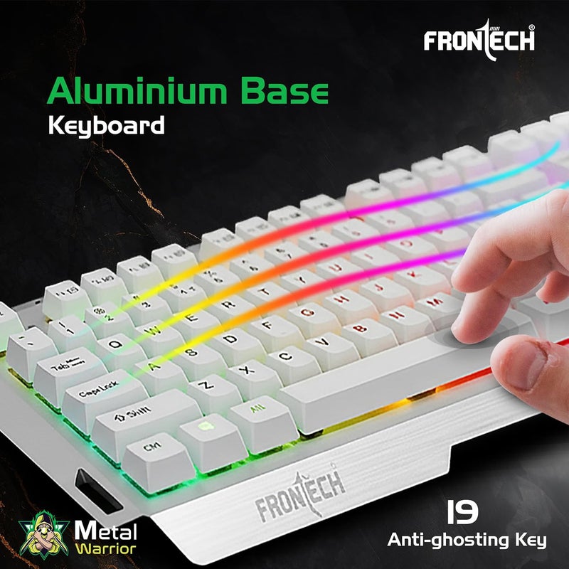 FRONTECH Metal Warrior Gaming Combo | Rainbow Backlit Aluminium Keyboard with 19 Anti-Ghosting Keys | 7200 DPI Adjustable Optical Mouse | Ergonomic Design | 1-Year Warranty (KB-0009) (White) - Image 4