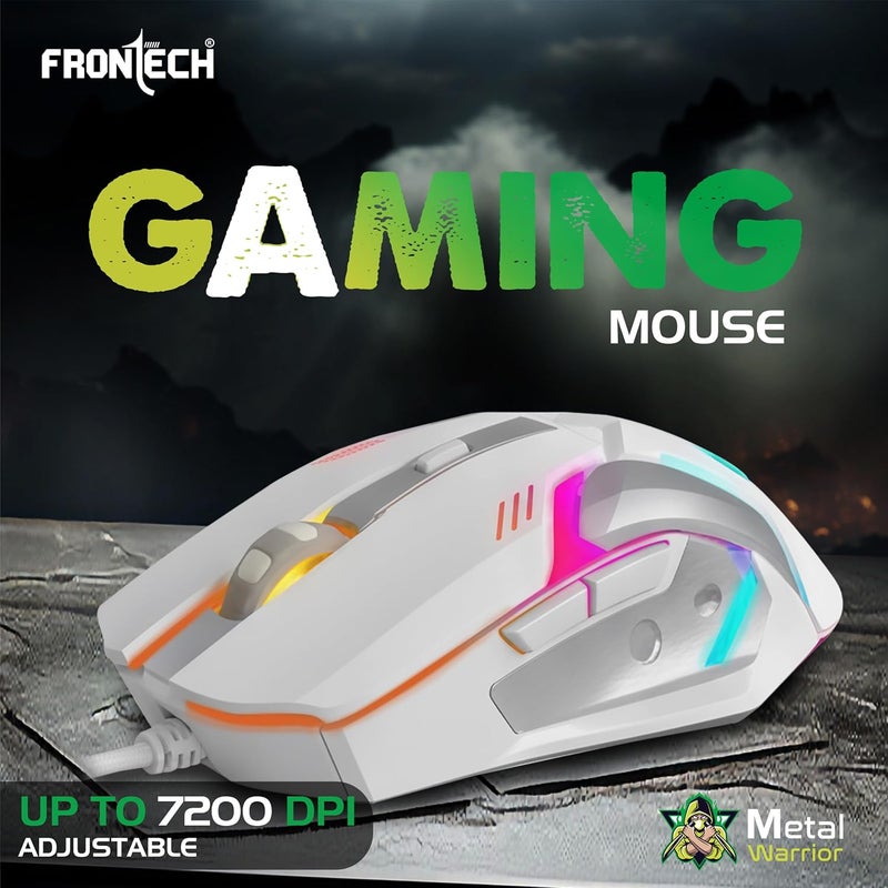 FRONTECH Metal Warrior Gaming Combo | Rainbow Backlit Aluminium Keyboard with 19 Anti-Ghosting Keys | 7200 DPI Adjustable Optical Mouse | Ergonomic Design | 1-Year Warranty (KB-0009) (White) - Image 5