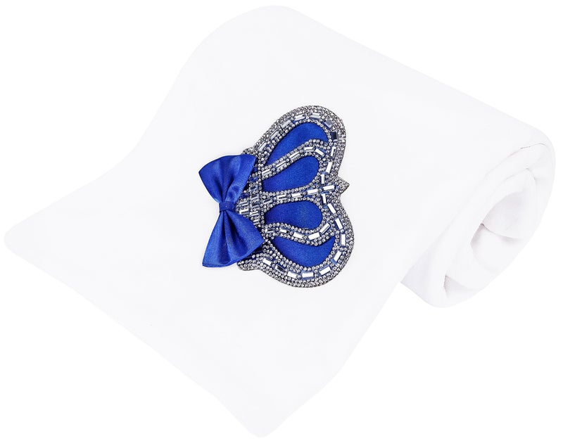 Lilax Baby Boy Newborn Crown Jewels Swaddle Receiving Blanket Royal Blue - Image 1