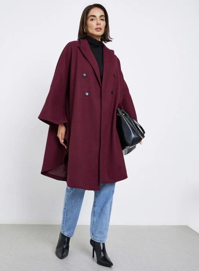 Styli Burgundy Cape Fit Double Breasted Coat