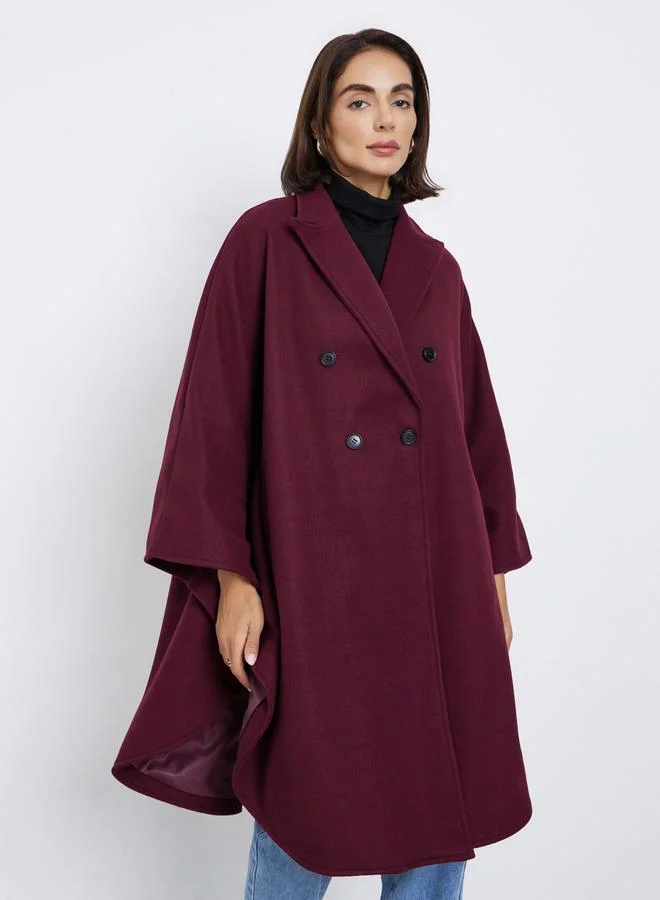 Styli Burgundy Cape Fit Double Breasted Coat