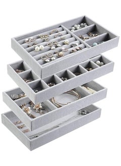 KITCHENOO Set of 4 Jewelry Organizer for Drawers, Jewelry Display Case Storage Container for Earring Necklace Rings Bracelet with Removable Dividers  - Image 1
