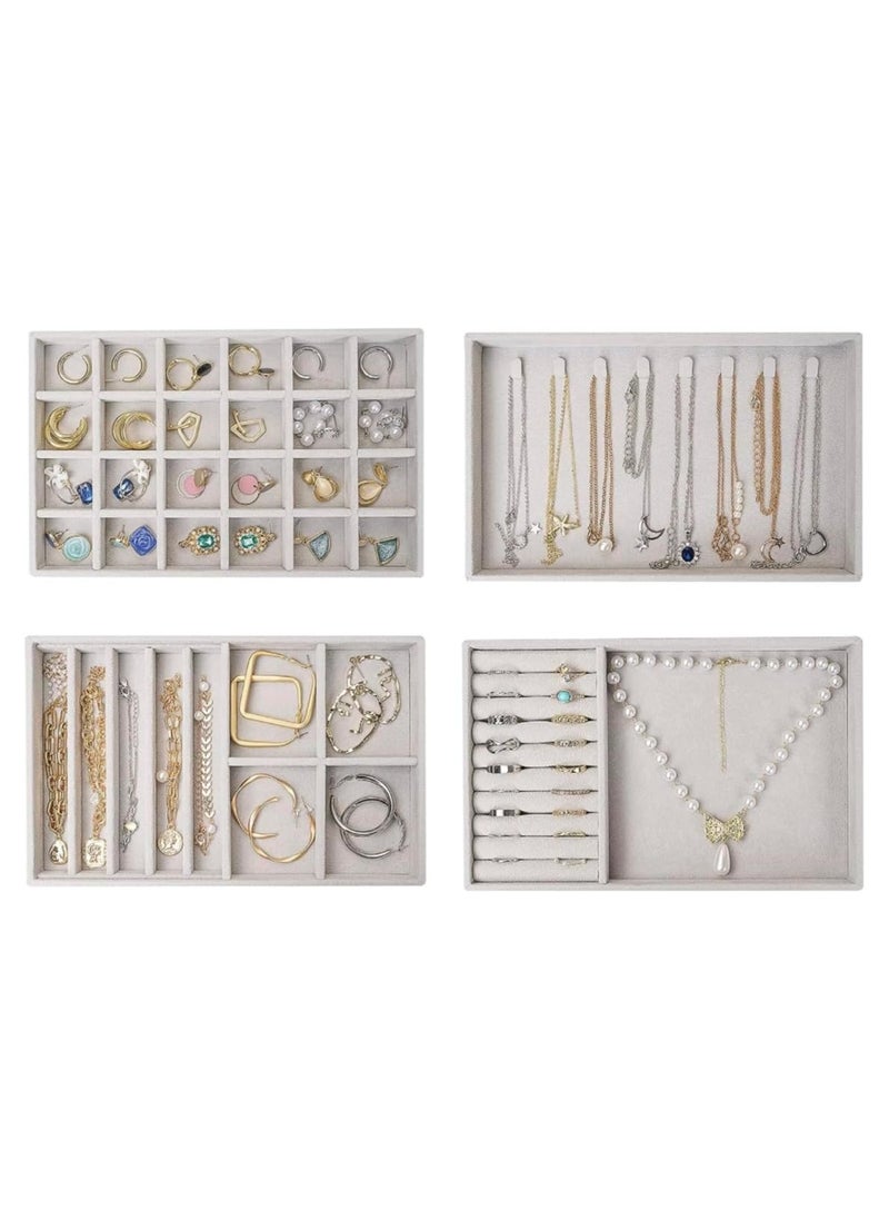 KITCHENOO Set of 4 Jewelry Organizer for Drawers, Jewelry Display Case Storage Container for Earring Necklace Rings Bracelet with Removable Dividers  - Image 2