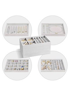KITCHENOO Set of 4 Jewelry Organizer for Drawers, Jewelry Display Case Storage Container for Earring Necklace Rings Bracelet with Removable Dividers  - Image 3