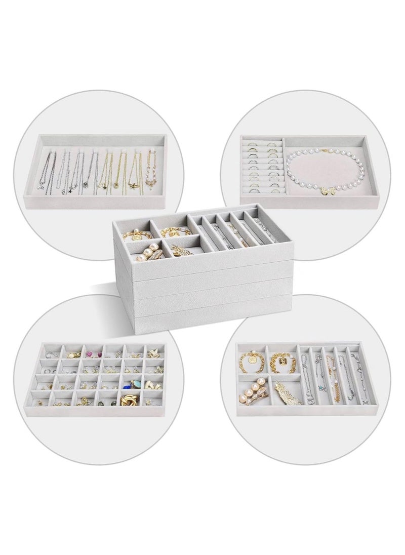 KITCHENOO Set of 4 Jewelry Organizer for Drawers, Jewelry Display Case Storage Container for Earring Necklace Rings Bracelet with Removable Dividers  - Image 3