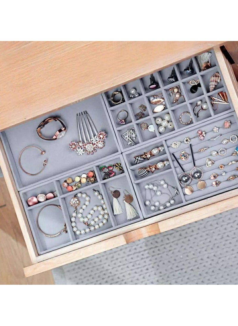 KITCHENOO Set of 4 Jewelry Organizer for Drawers, Jewelry Display Case Storage Container for Earring Necklace Rings Bracelet with Removable Dividers  - Image 4