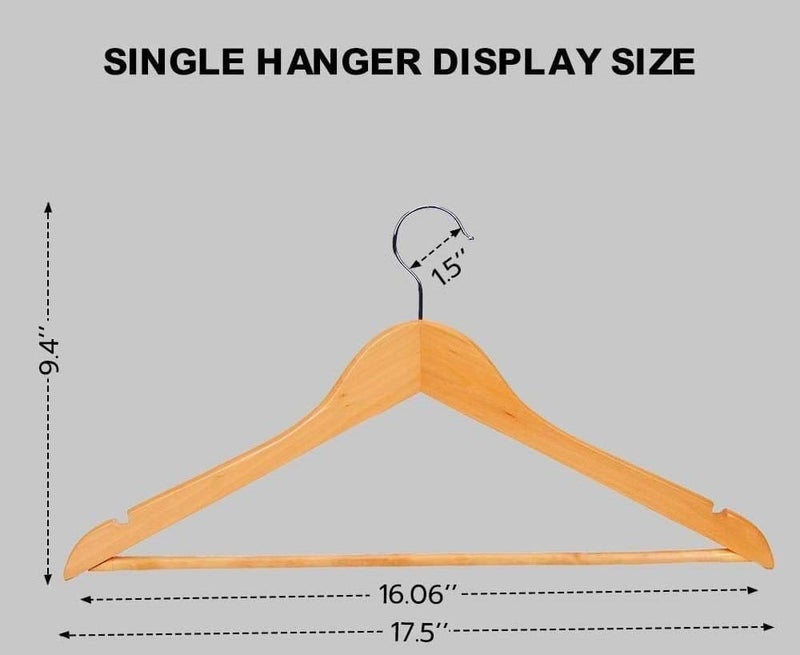 PURAM Cloth Hanger with Non Slip Bar Wardrobe Multi Functional Solid Wooden SuitShirt Pants Coat Hangers with 2 Shoulder Notches 360 Degree Swivel Hook 6 - Image 4