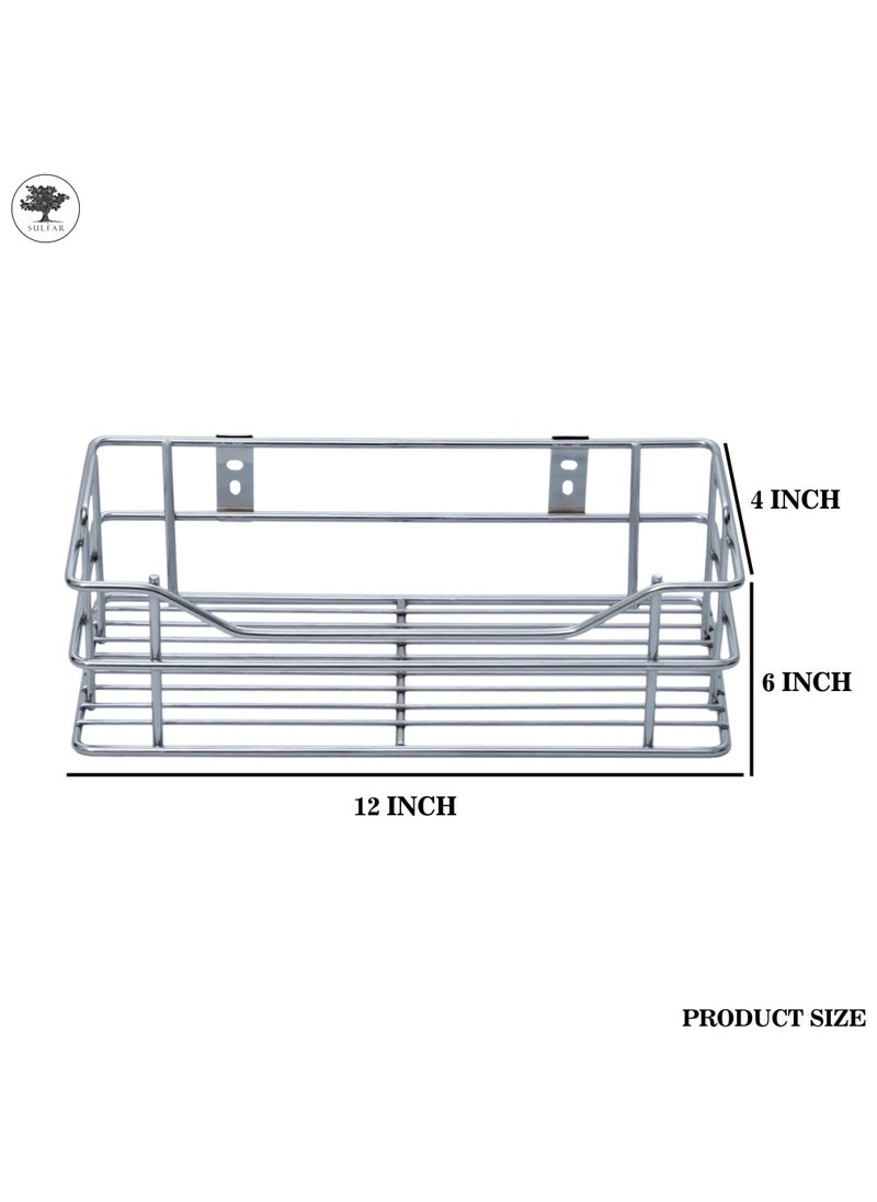 sulfar Stainless Steel Multipurpose Kitchen Storage Rack/Wall Mount Hanging Stand Bedroom/Bathroom Shelf (Silver) Pack of 1  - Image 2
