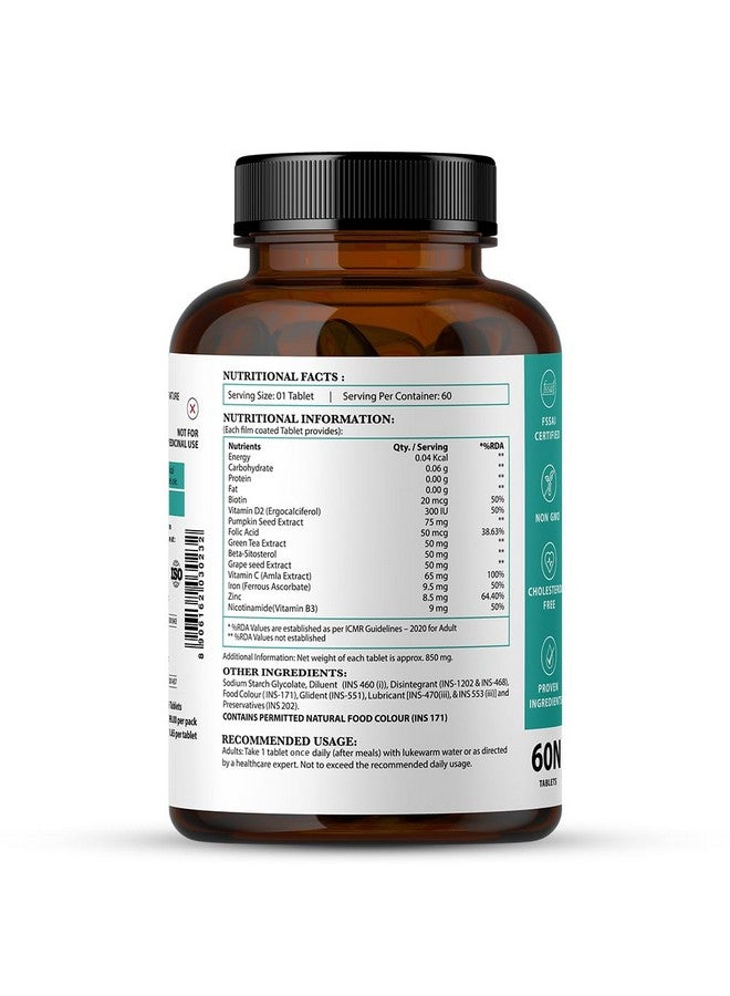 Nirvasa Hair Vitals DHT Blocker with Biotin Tablets- Hair Suppliment with Beta-Sitosterol | Hair Vitamins for Men & Women - 60 Tablets - Image 3