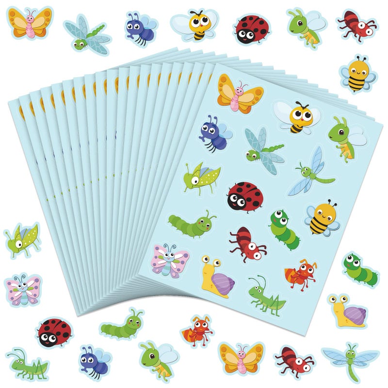 Frienda Frienda 480 Pcs Spring Insect Stickers for Kids Bulk Bee Ladybug Butterfly Dragonfly Grasshopper Ant Snail Stickers for Spring Party Favors Classroom Rewards