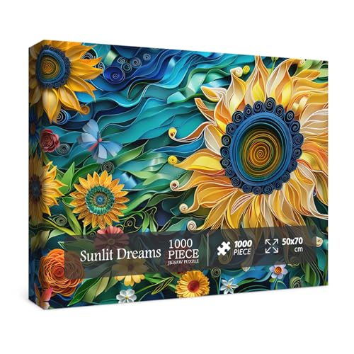 BBOLDIN Sunflower Puzzles for Adults 1000 Pieces Colorful Flower 3D Plant Jigsaw Puzzles Nature Christian Beautiful Paper Floral Garden Puzzle - Image 1