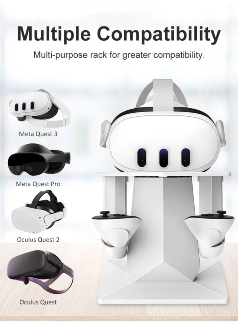 White VR Display Stand for Meta Quest 3 | Headset u0026 Controller Holder with Anti-Slip Pads - Image 3