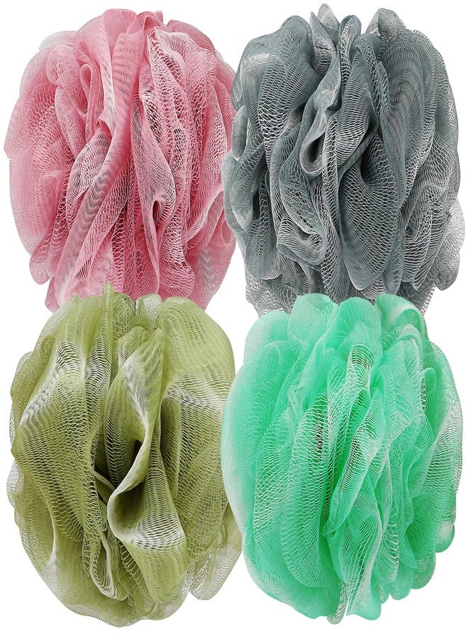 DadyMart Bath Shower Loofah Sponge 60g Bath Mesh Pouf Shower Ball Body Scrubber Exfoliating Bath Sponge for Women and Men, Set of 4, Gold and Grey