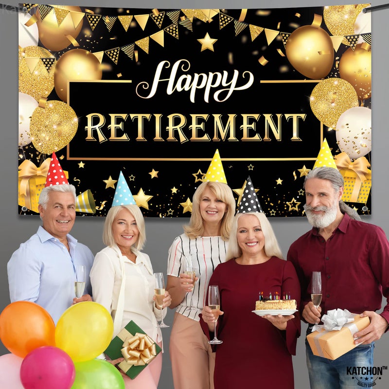 Katchon, Happy Retirement Banner - Black & Gold Xtralarge, 72x44 Inch | Wall Banner for Retirement Party Decorations | Black and Gold Party Decorations for Men and Women - Image 3