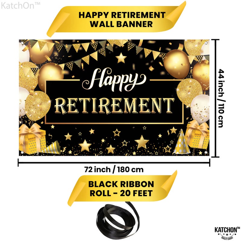 Katchon, Happy Retirement Banner - Black & Gold Xtralarge, 72x44 Inch | Wall Banner for Retirement Party Decorations | Black and Gold Party Decorations for Men and Women - Image 4