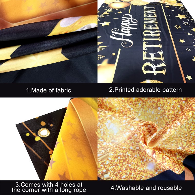 Katchon, Happy Retirement Banner - Black & Gold Xtralarge, 72x44 Inch | Wall Banner for Retirement Party Decorations | Black and Gold Party Decorations for Men and Women - Image 5
