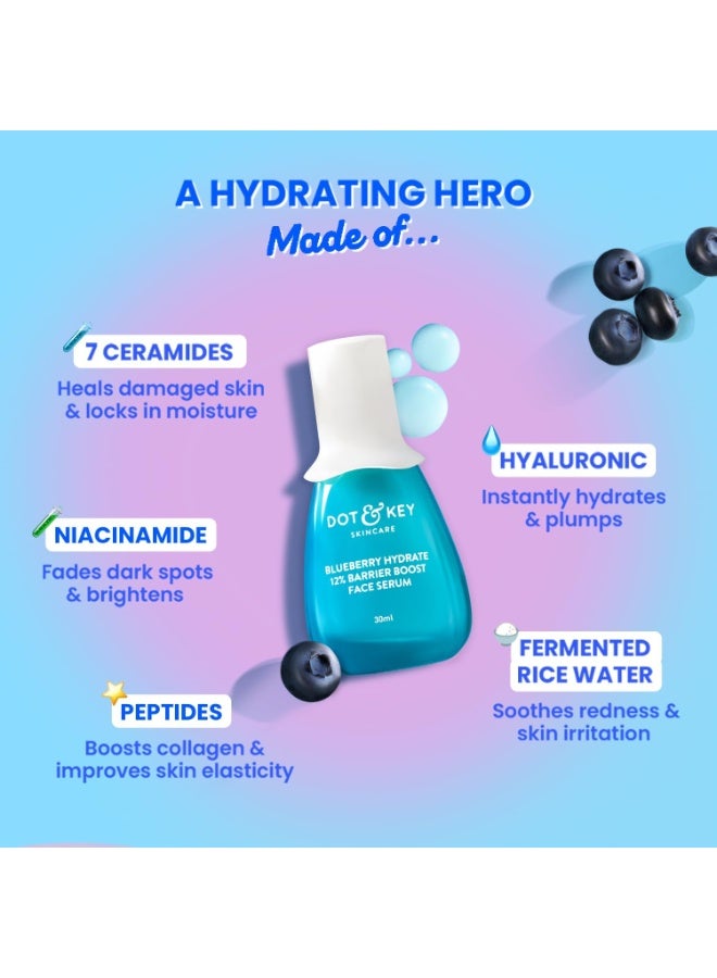 Dot & Key Blueberry Hydrate 12% Barrier Boost Serum with 7 Ceramides Niacinamide Hyaluronic Acid, Reduces Dark Spots, Brightens Skin, Provides Intense Hydration Repairs Skin 30ml - Image 4