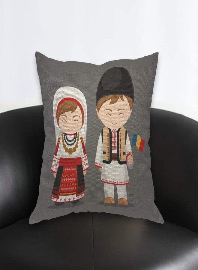 AOYEGO Romanians Throw Pillow Cover Couple Folk Flag Smile Man and Woman Traditional Costume Cartoon Pillow Case 18x18 Inch Decorative Men Women Room Cushion Cover for Home Couch Bed - Image 2