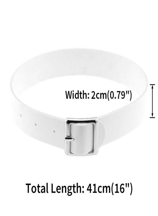 FM FM42 White PU Simulated Leather Silver-tone Buckle Adjustable Belt Collar Choker Necklace PN1138 - Image 2
