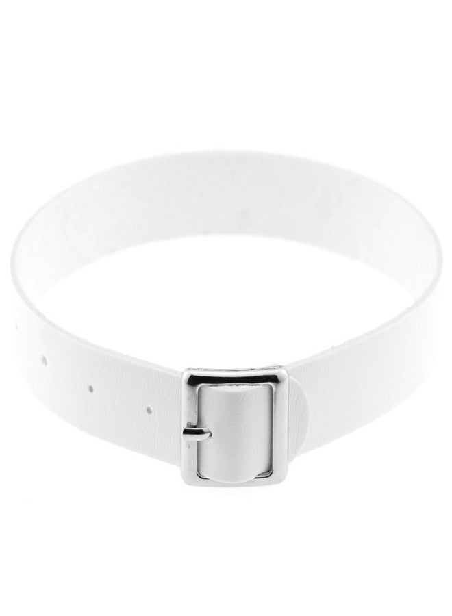 FM FM42 White PU Simulated Leather Silver-tone Buckle Adjustable Belt Collar Choker Necklace PN1138 - Image 1