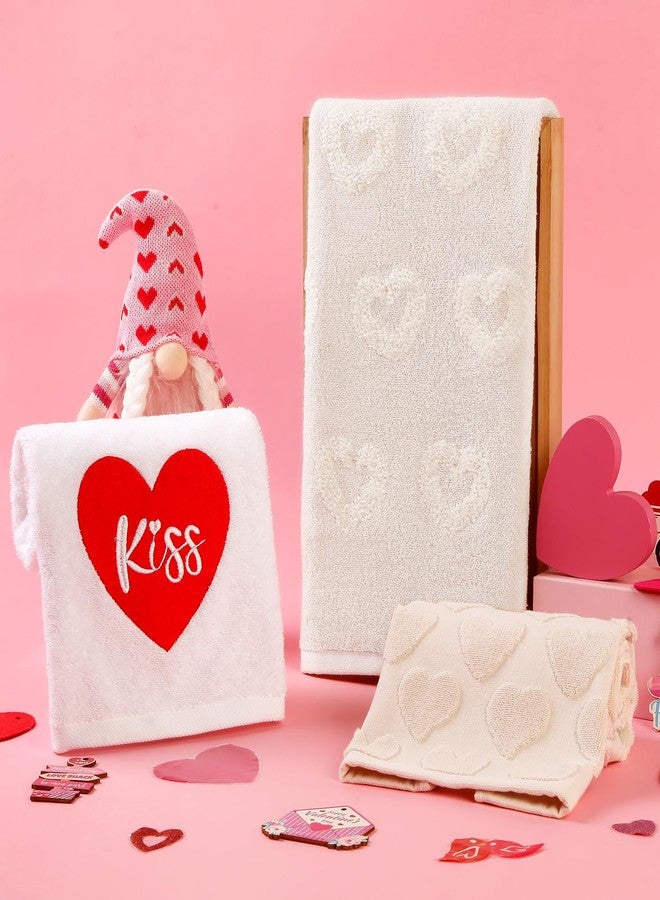 Quera 2 Pack Valentine's Day Hand Towels Beige Heart 3D Embroidered Cotton Bathroom Decorative Towels Set for Drying, Cleaning, Cooking, Holiday 13.7'' x 29.5'' - Image 3