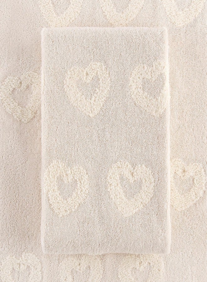 Quera 2 Pack Valentine's Day Hand Towels Beige Heart 3D Embroidered Cotton Bathroom Decorative Towels Set for Drying, Cleaning, Cooking, Holiday 13.7'' x 29.5'' - Image 4