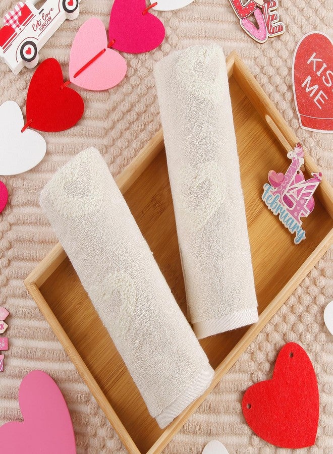 Quera 2 Pack Valentine's Day Hand Towels Beige Heart 3D Embroidered Cotton Bathroom Decorative Towels Set for Drying, Cleaning, Cooking, Holiday 13.7'' x 29.5'' - Image 5